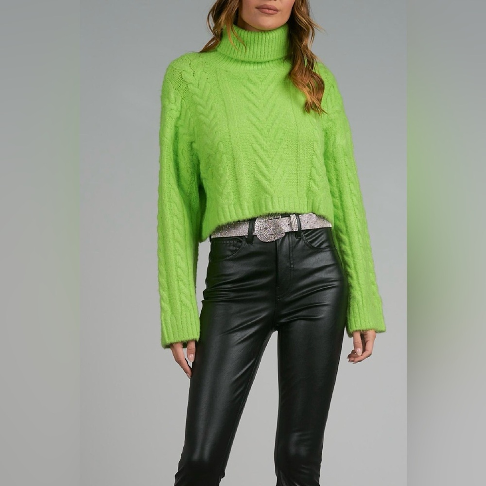 NWT ELAN CABLE KNIT SWEATER, VIBRANT GREEN, SIZE LARGE